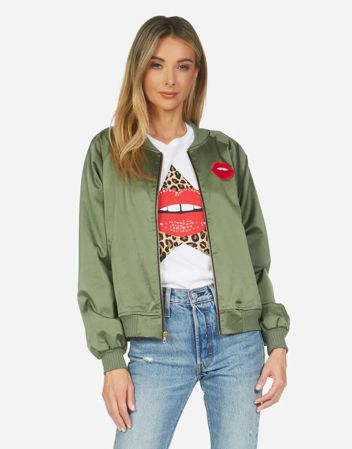 Women039s Levelle Leopard Star Lip Patch Military Leopard Lauren Moshi Jackets