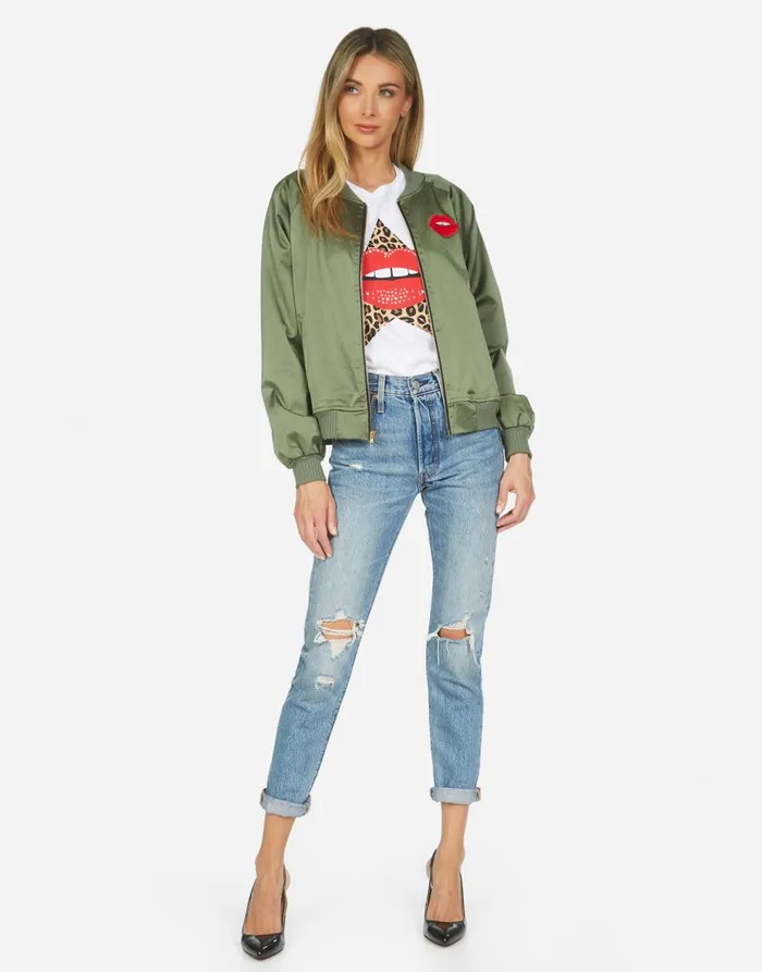 Women039s Levelle Leopard Star Lip Patch Military Leopard Lauren Moshi Jackets