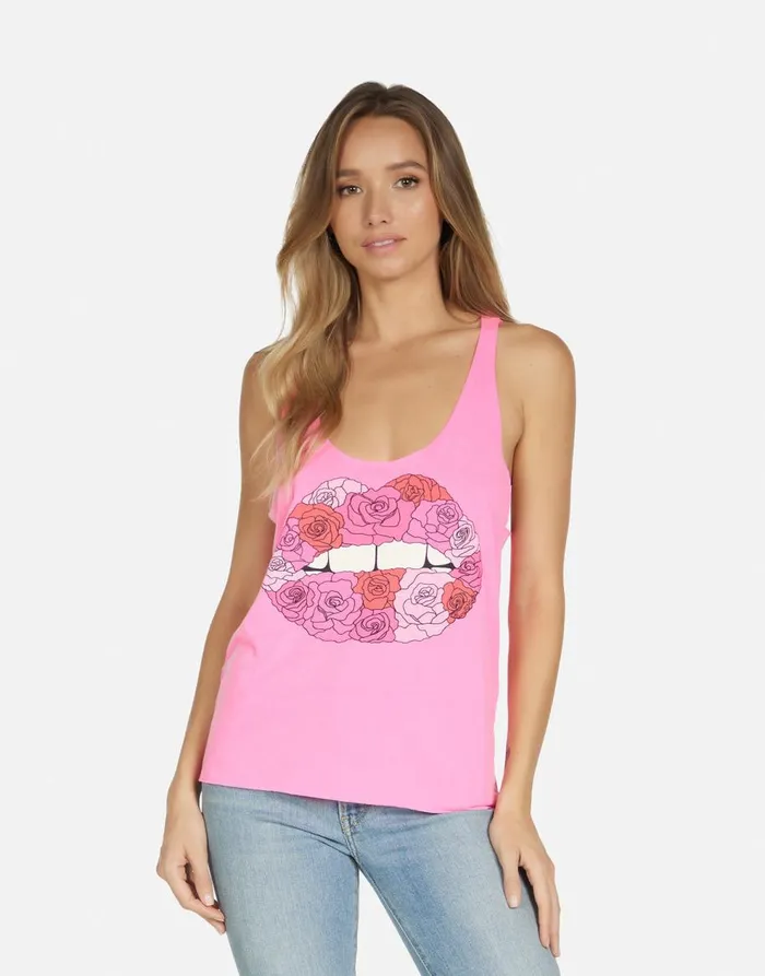 Women039s Maisie Rose Lip Neon Pink Lauren Moshi Tanks