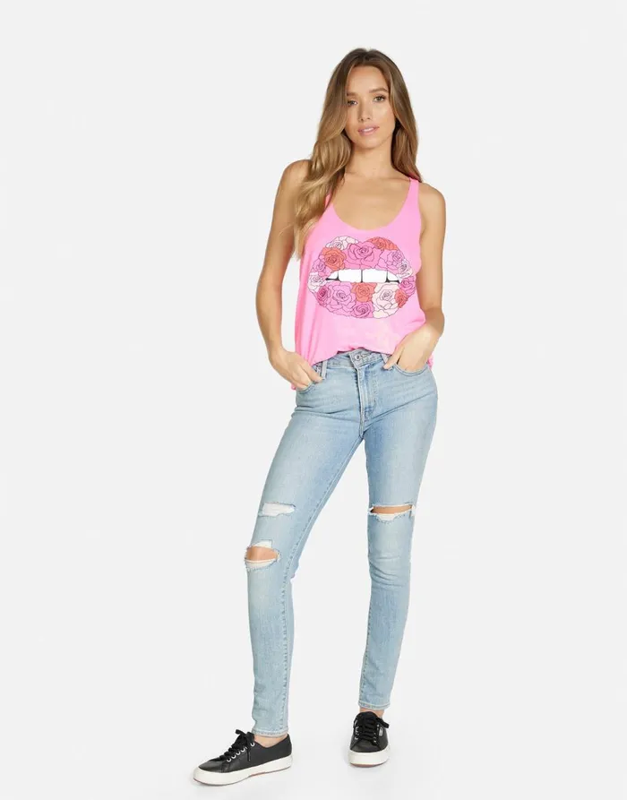 Women039s Maisie Rose Lip Neon Pink Lauren Moshi Tanks