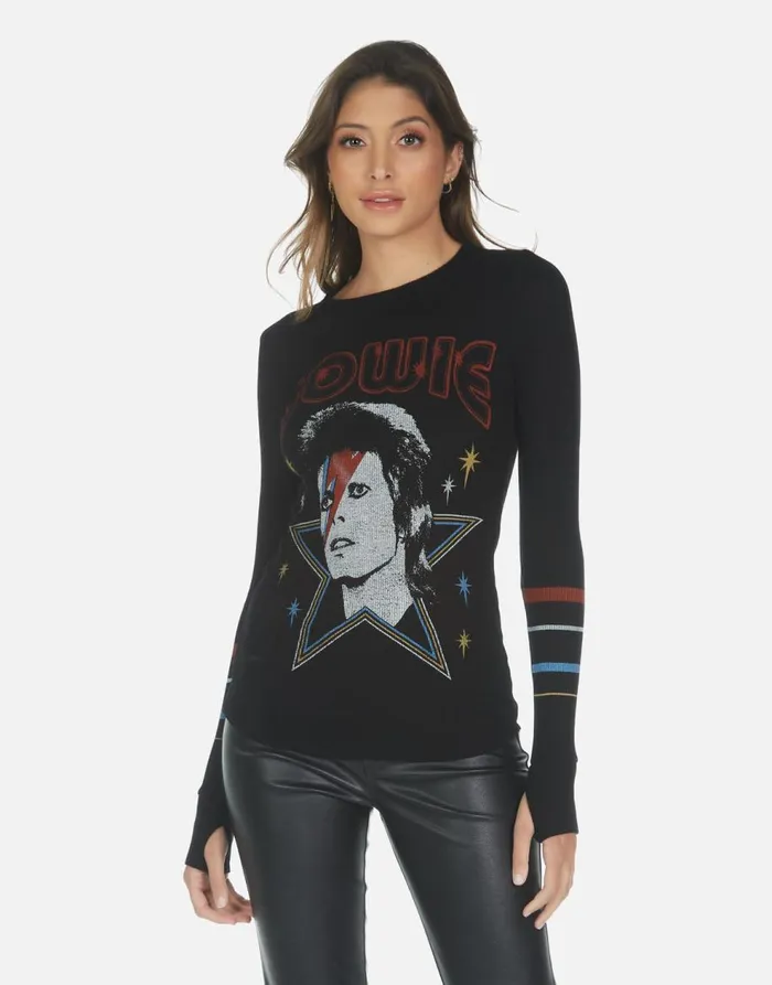 Women039s McKinley Bowie 1973 Tour Black Lauren Moshi Long Sleeve