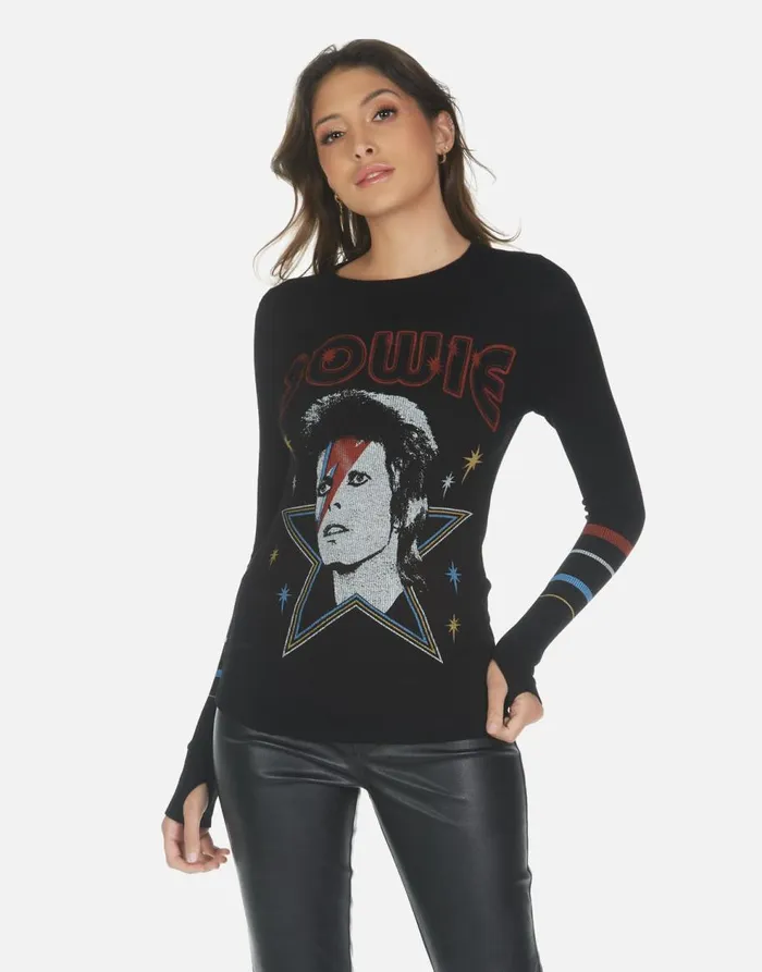 Women039s McKinley Bowie 1973 Tour Black Lauren Moshi Long Sleeve