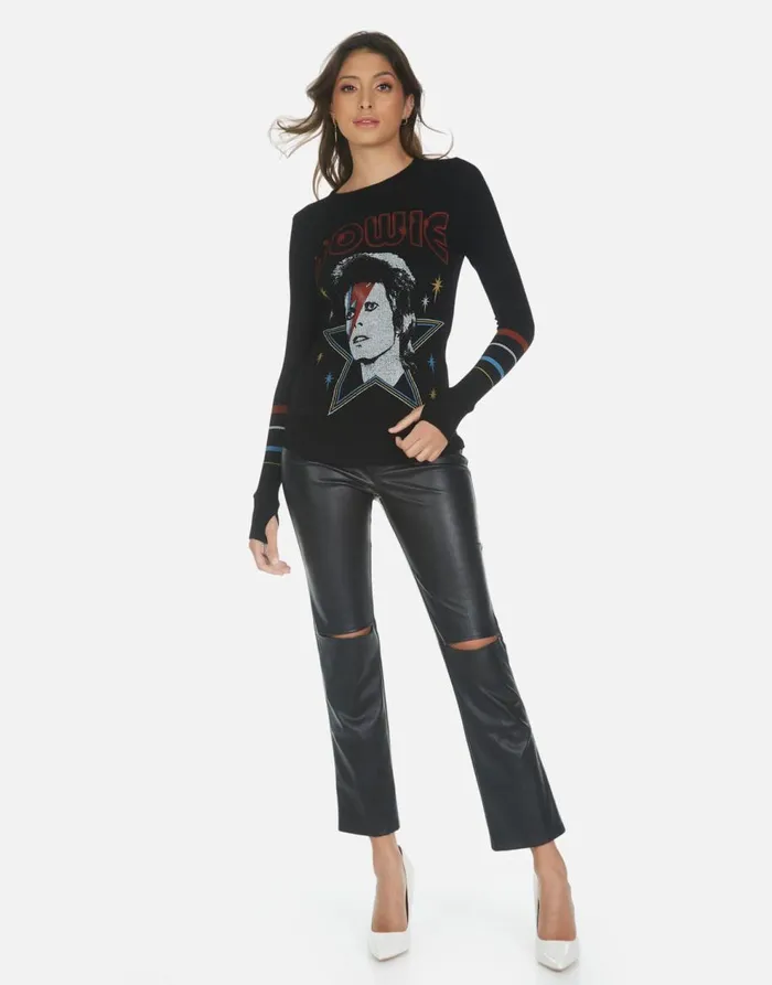 Women039s McKinley Bowie 1973 Tour Black Lauren Moshi Long Sleeve