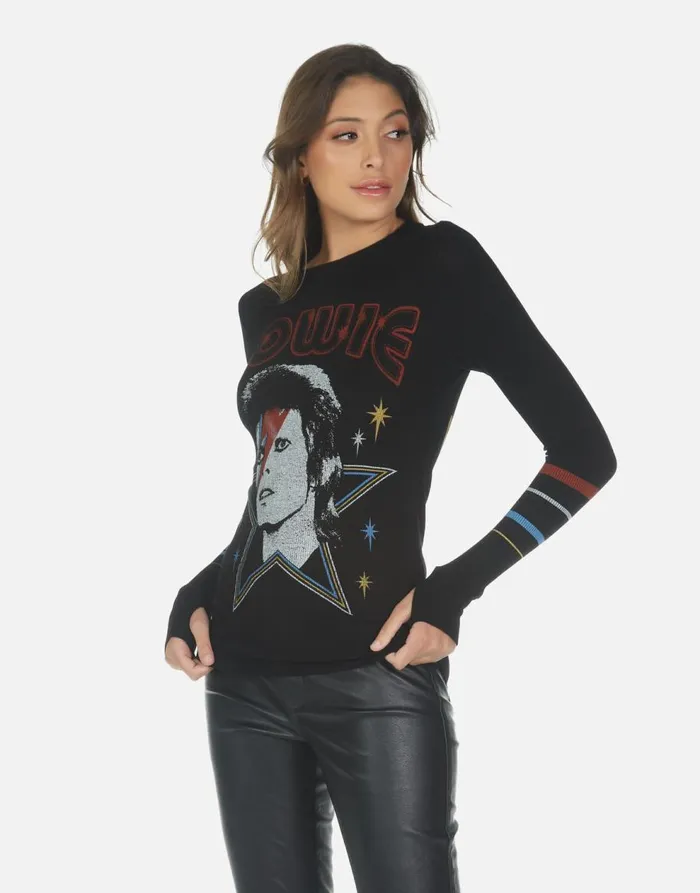 Women039s McKinley Bowie 1973 Tour Black Lauren Moshi Long Sleeve