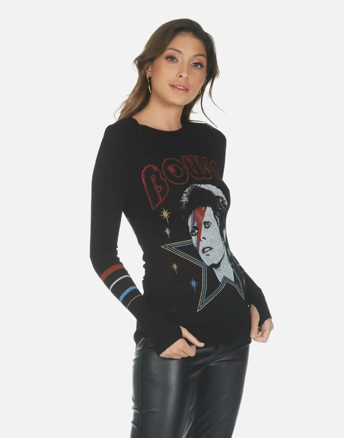 Women039s McKinley Bowie 1973 Tour Black Lauren Moshi Long Sleeve