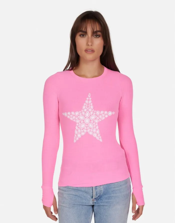Women039s McKinley Diamond Star Neon Pink Lauren Moshi Long Sleeve