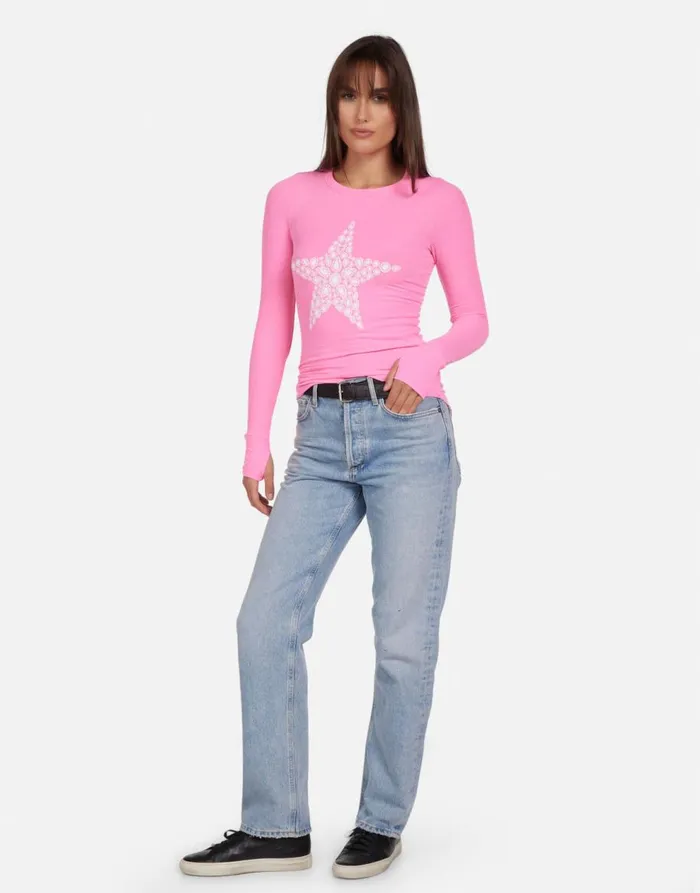 Women039s McKinley Diamond Star Neon Pink Lauren Moshi Long Sleeve