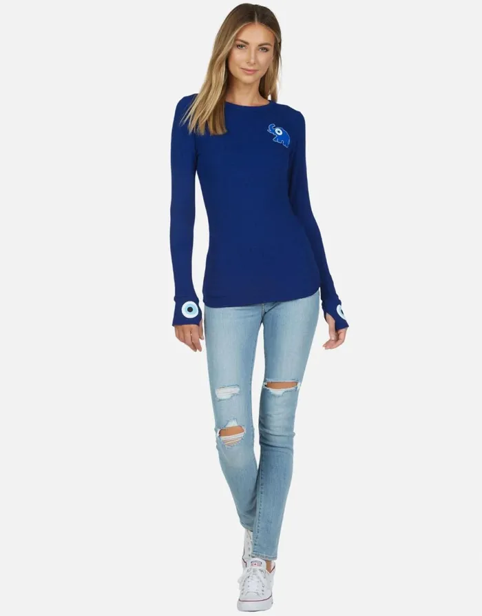Women039s Mckinley Evil Eye Elephant Dark Blue Lauren Moshi Long Sleeve