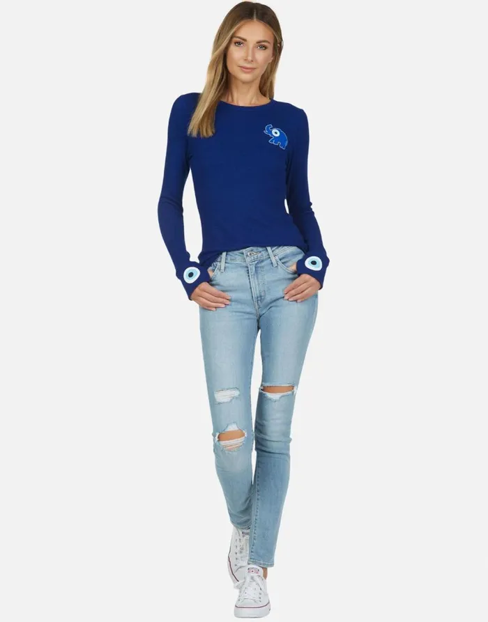 Women039s Mckinley Evil Eye Elephant Dark Blue Lauren Moshi Long Sleeve