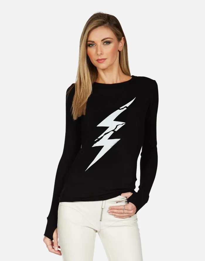Women039s McKinley X Cracked Lightning Bolt Black Lauren Moshi Long Sleeve