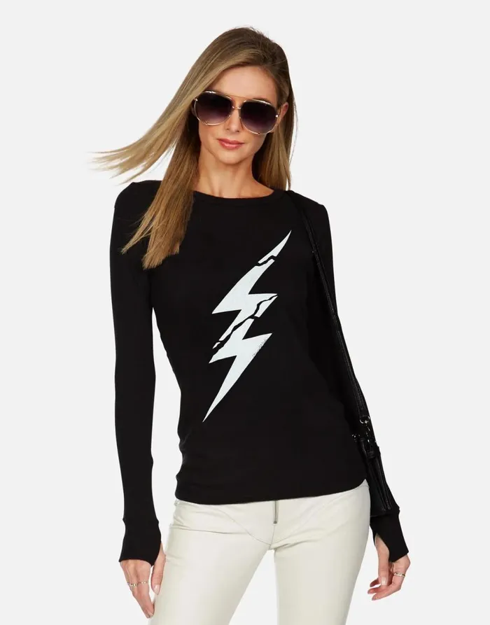 Women039s McKinley X Cracked Lightning Bolt Black Lauren Moshi Long Sleeve