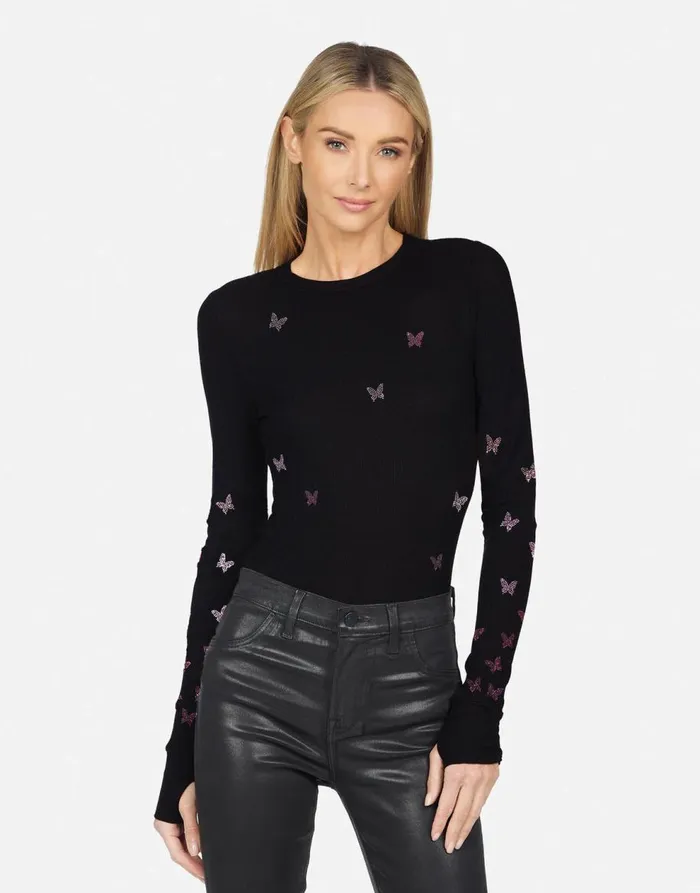 Women039s McKinley X Crystal Butterflies Black Lauren Moshi Long Sleeve
