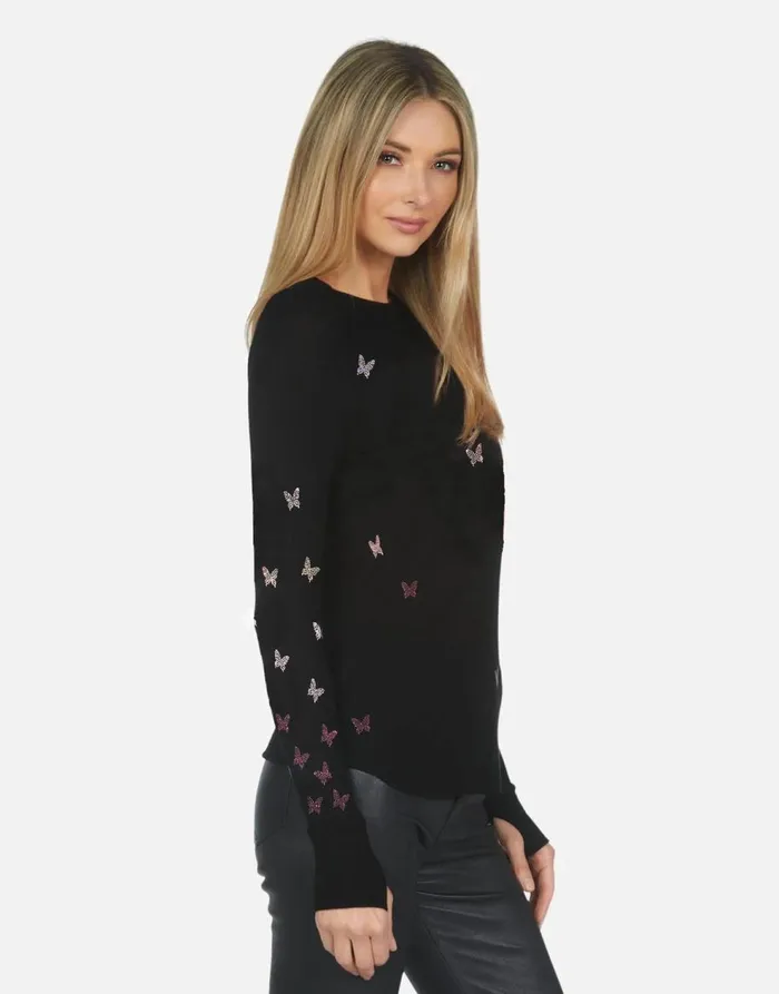 Women039s McKinley X Crystal Butterflies Black Lauren Moshi Long Sleeve
