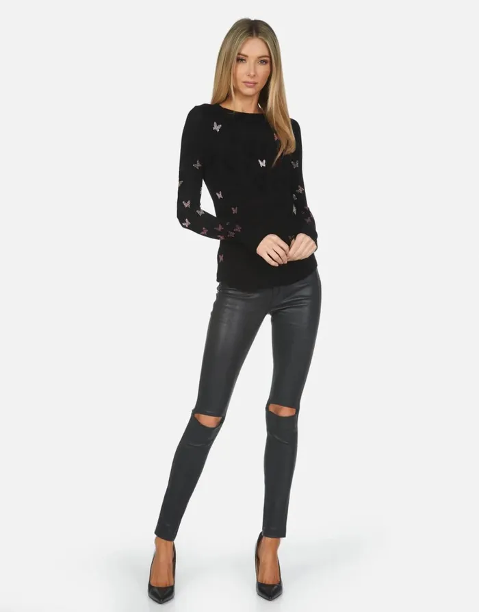 Women039s McKinley X Crystal Butterflies Black Lauren Moshi Long Sleeve
