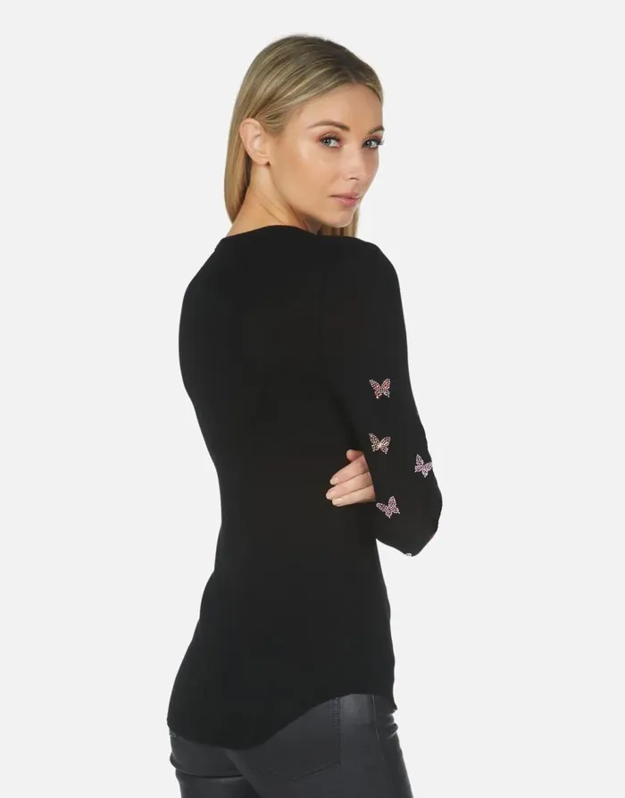 Women039s McKinley X Crystal Butterflies Black Lauren Moshi Long Sleeve