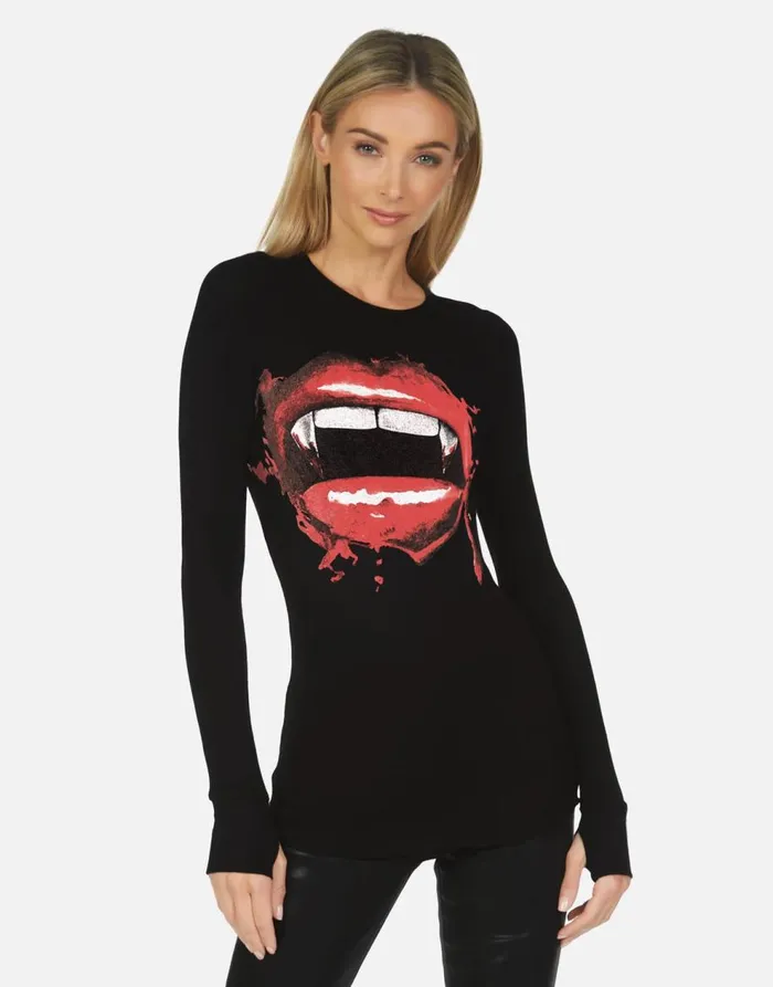 Women039s McKinley X Vampire Lip Black Lauren Moshi Long Sleeve