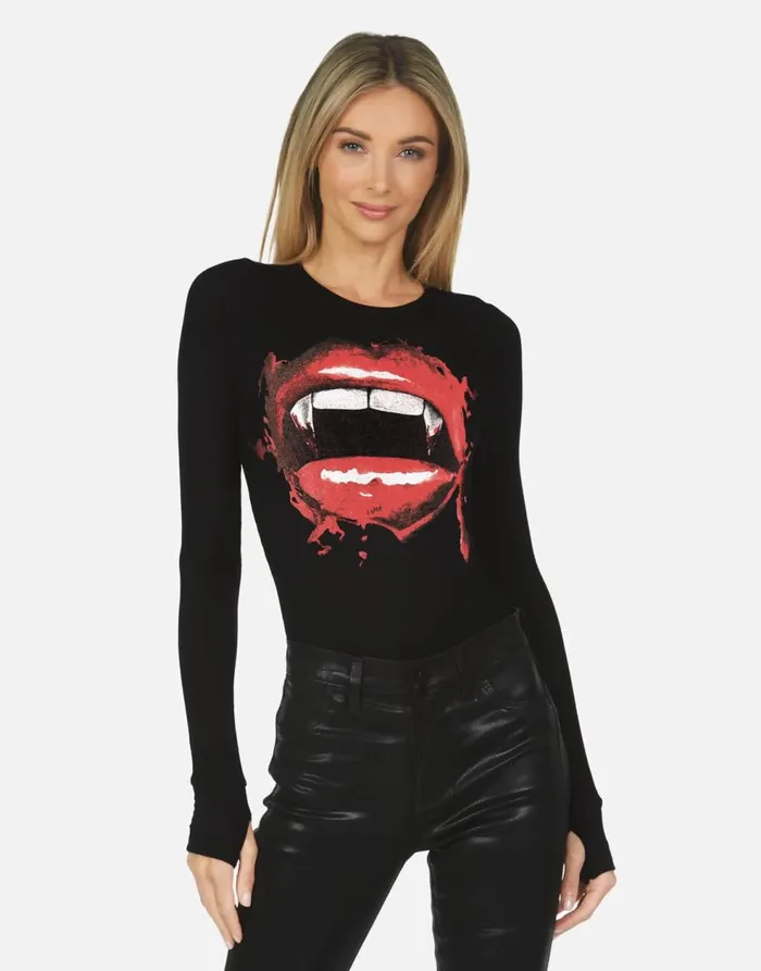 Women039s McKinley X Vampire Lip Black Lauren Moshi Long Sleeve