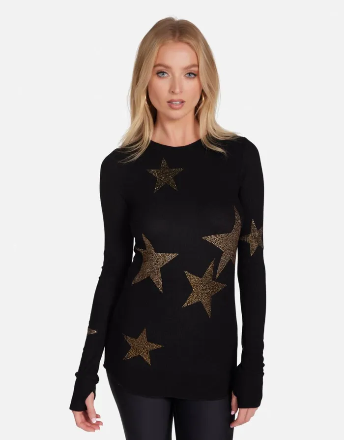 Women039sMen039s McKinley Gold Crystal Multi Stars Black Lauren Moshi Hoodies