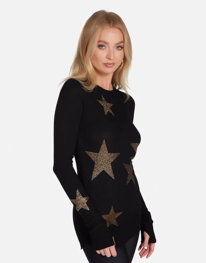 Women039sMen039s McKinley Gold Crystal Multi Stars Black Lauren Moshi Hoodies