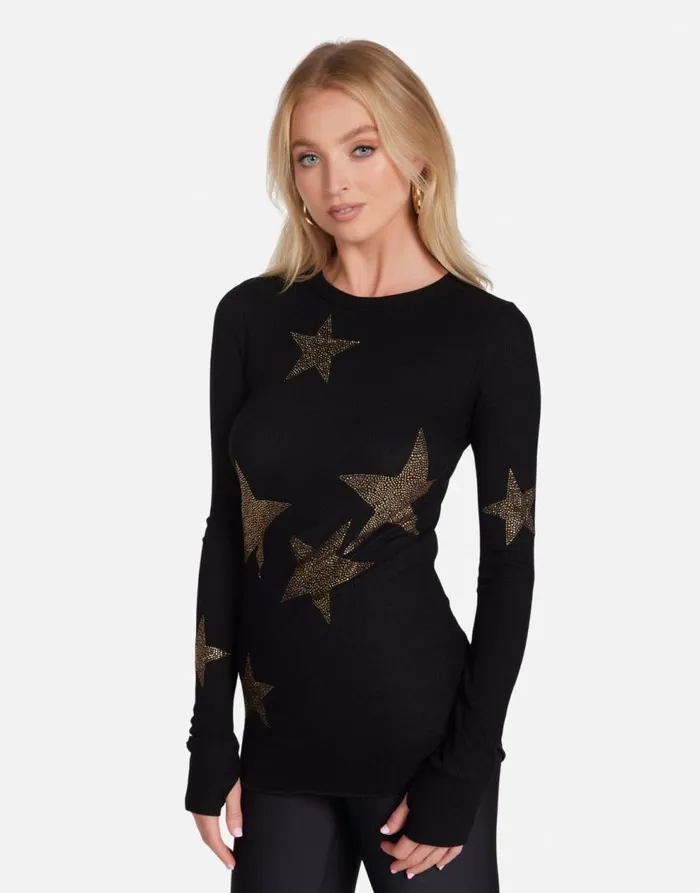 Women039sMen039s McKinley Gold Crystal Multi Stars Black Lauren Moshi Hoodies