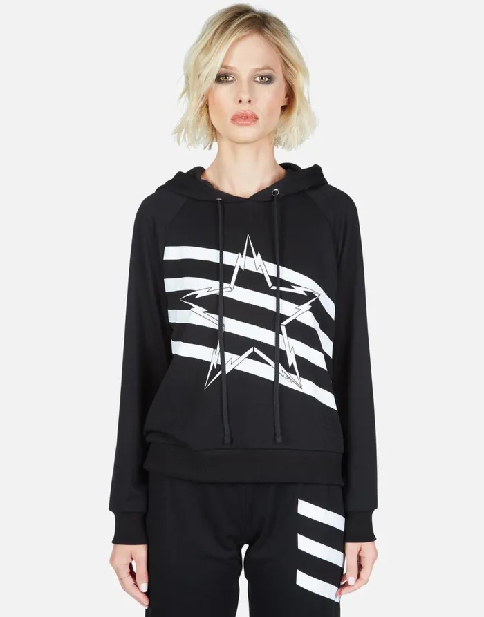 Women039s Mynx Lightning Bolt Star Black Lauren Moshi Hoodies