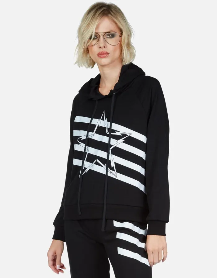 Women039s Mynx Lightning Bolt Star Black Lauren Moshi Hoodies