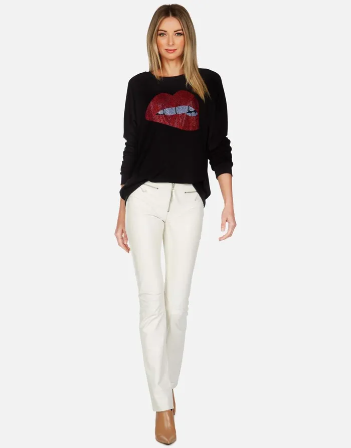 Women039s Noleta X Crystal Biting Lip Black Lauren Moshi Long Sleeve