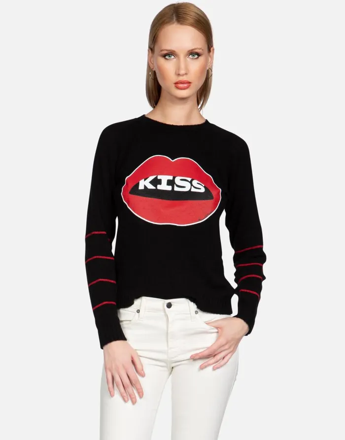 Women039s North Kiss Lip Black Lauren Moshi Sweaters and Knits