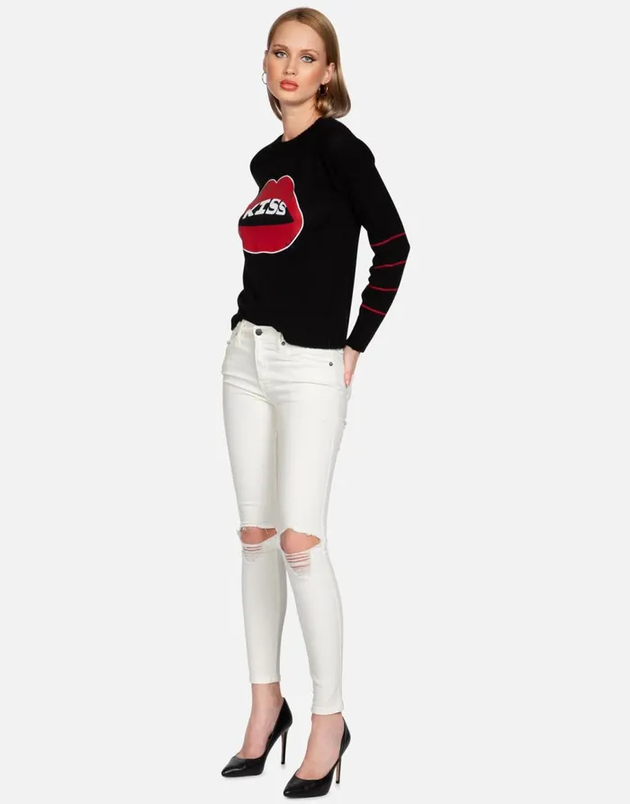 Women039s North Kiss Lip Black Lauren Moshi Sweaters and Knits