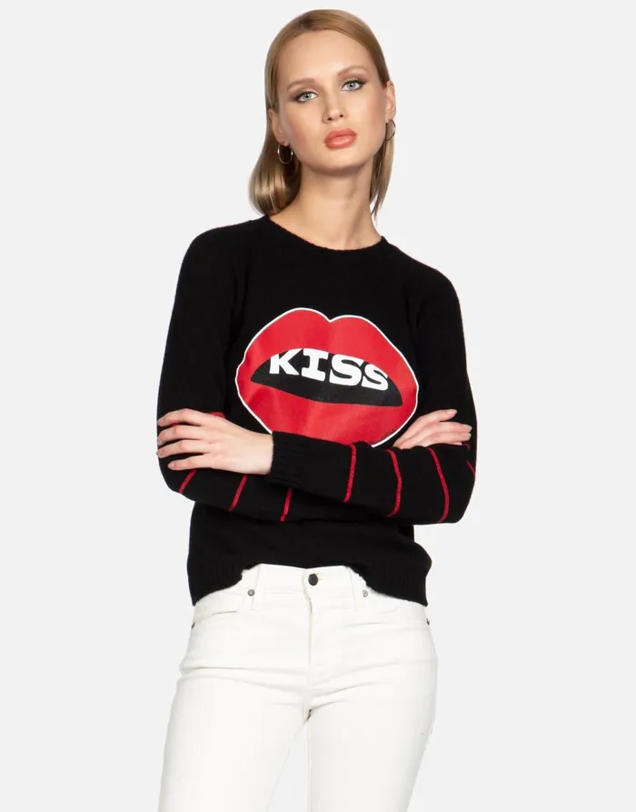 Women039s North Kiss Lip Black Lauren Moshi Sweaters and Knits