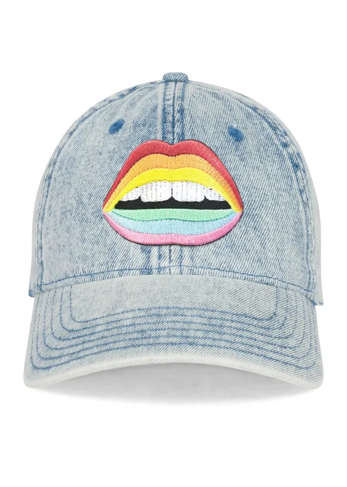 Women039s Reina Rainbow Mouth Patch Washed Denim Lauren Moshi Hats