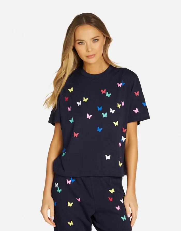 Women039s Rue Mini Butterflies Navy Lauren Moshi Short Sleeve