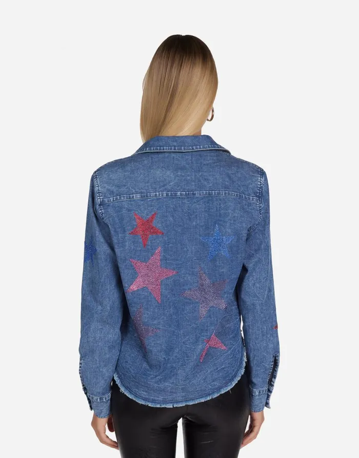 Women039s Saba Color Crystal Multi Stars Vintage Denim Lauren Moshi Long Sleeve