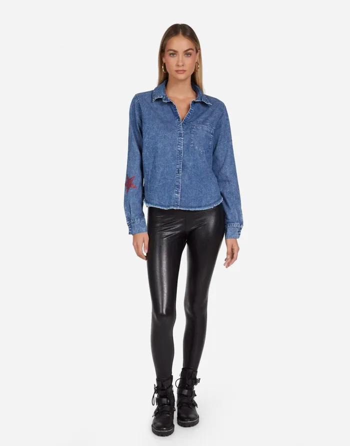 Women039s Saba Color Crystal Multi Stars Vintage Denim Lauren Moshi Long Sleeve