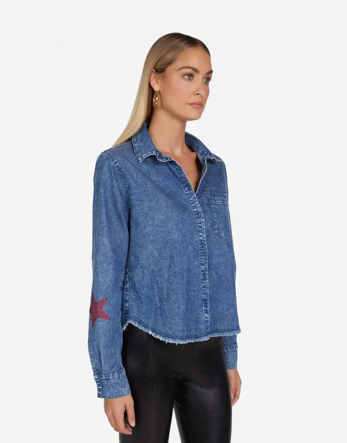 Women039s Saba Color Crystal Multi Stars Vintage Denim Lauren Moshi Long Sleeve