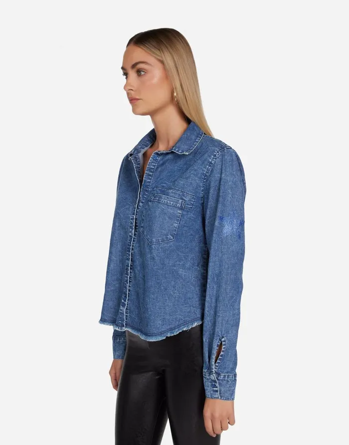 Women039s Saba Color Crystal Multi Stars Vintage Denim Lauren Moshi Long Sleeve
