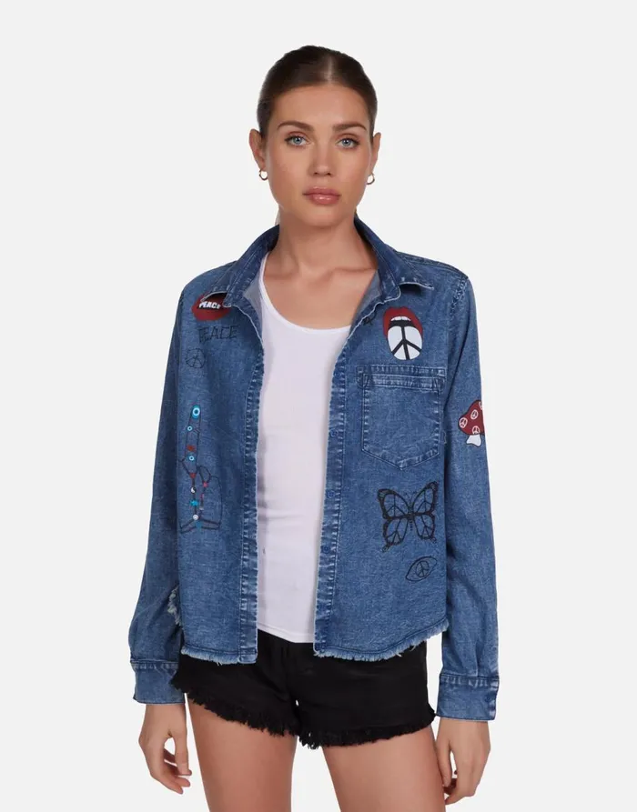 Women039s Saba Peace Elements Vintage Denim Lauren Moshi Long Sleeve