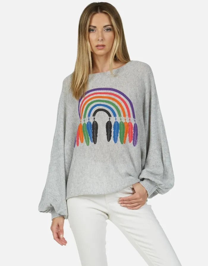 Women039s Sash Feather Rainbow Heather Grey Lauren Moshi Sweaters and Knits