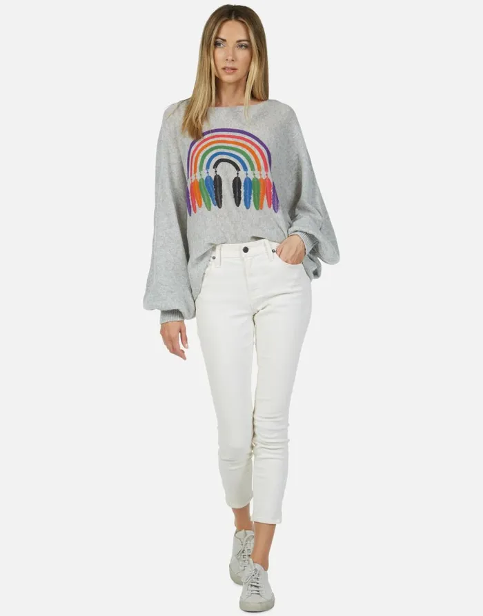 Women039s Sash Feather Rainbow Heather Grey Lauren Moshi Sweaters and Knits