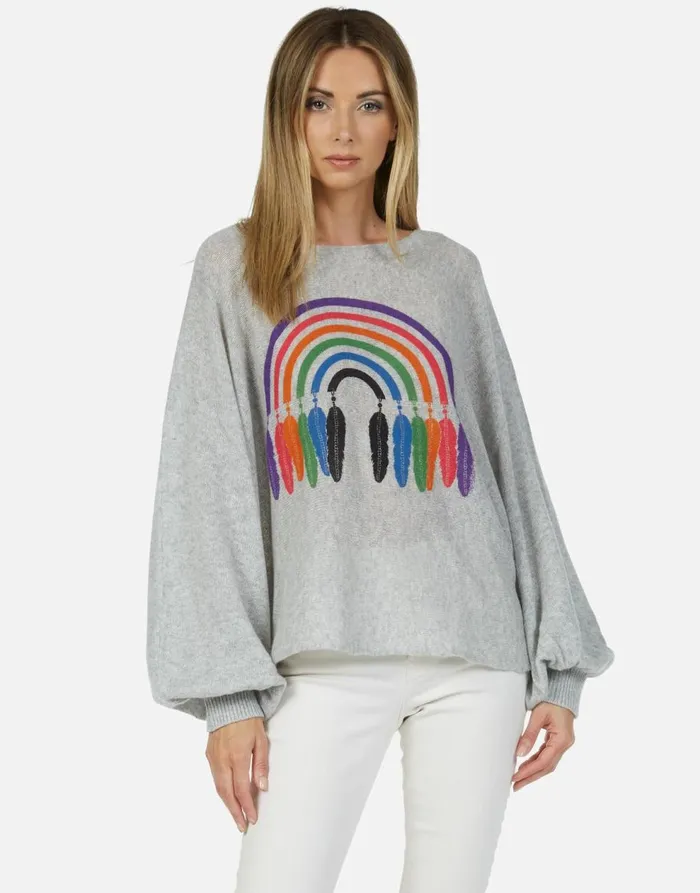 Women039s Sash Feather Rainbow Heather Grey Lauren Moshi Sweaters and Knits
