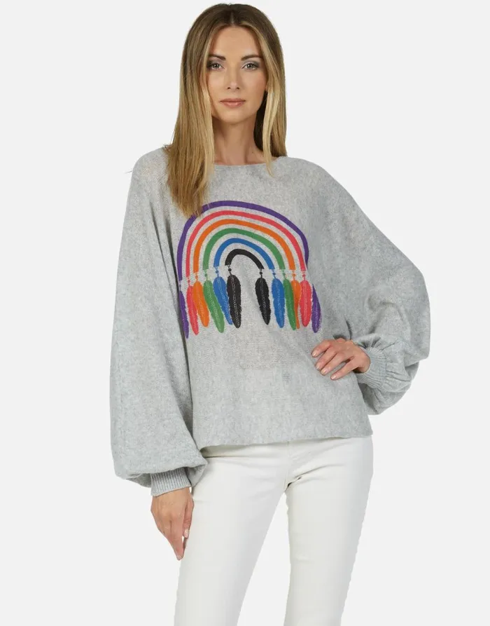 Women039s Sash Feather Rainbow Heather Grey Lauren Moshi Sweaters and Knits