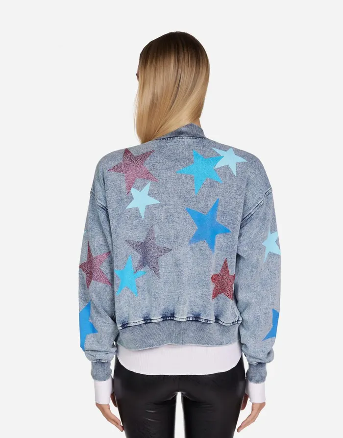 Women039s Shilese Color Crystal Multi Stars Faded Denim Lauren Moshi Long Sleeve