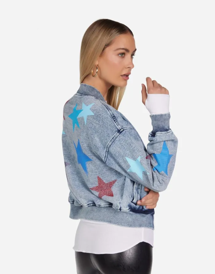 Women039s Shilese Color Crystal Multi Stars Faded Denim Lauren Moshi Long Sleeve