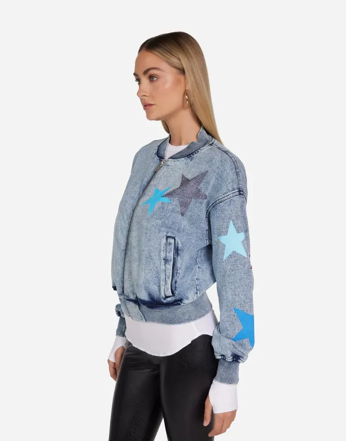 Women039s Shilese Color Crystal Multi Stars Faded Denim Lauren Moshi Long Sleeve