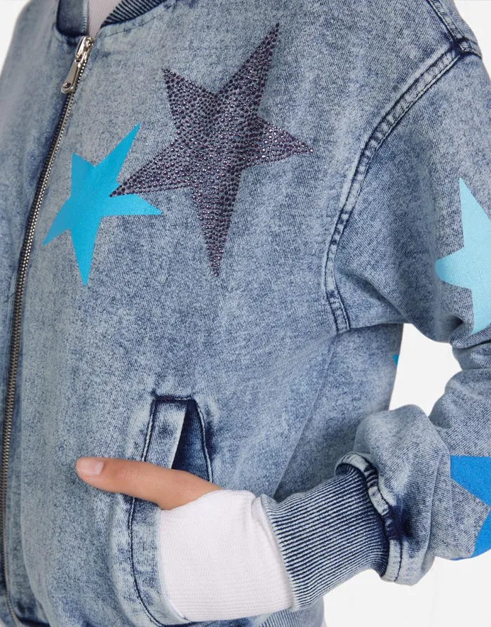 Women039s Shilese Color Crystal Multi Stars Faded Denim Lauren Moshi Long Sleeve