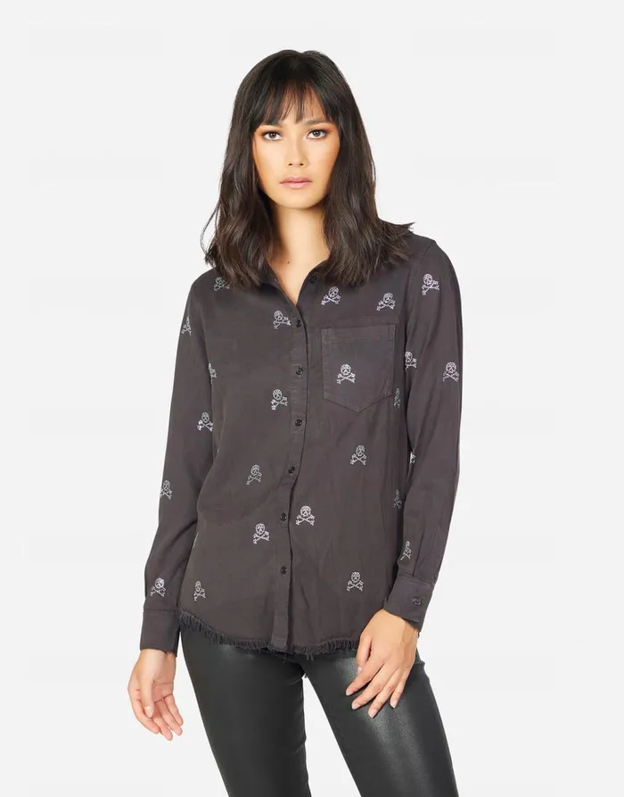 Women039s Sloane Mini Crystal Cross Bone Skulls Onyx Lauren Moshi Long Sleeve