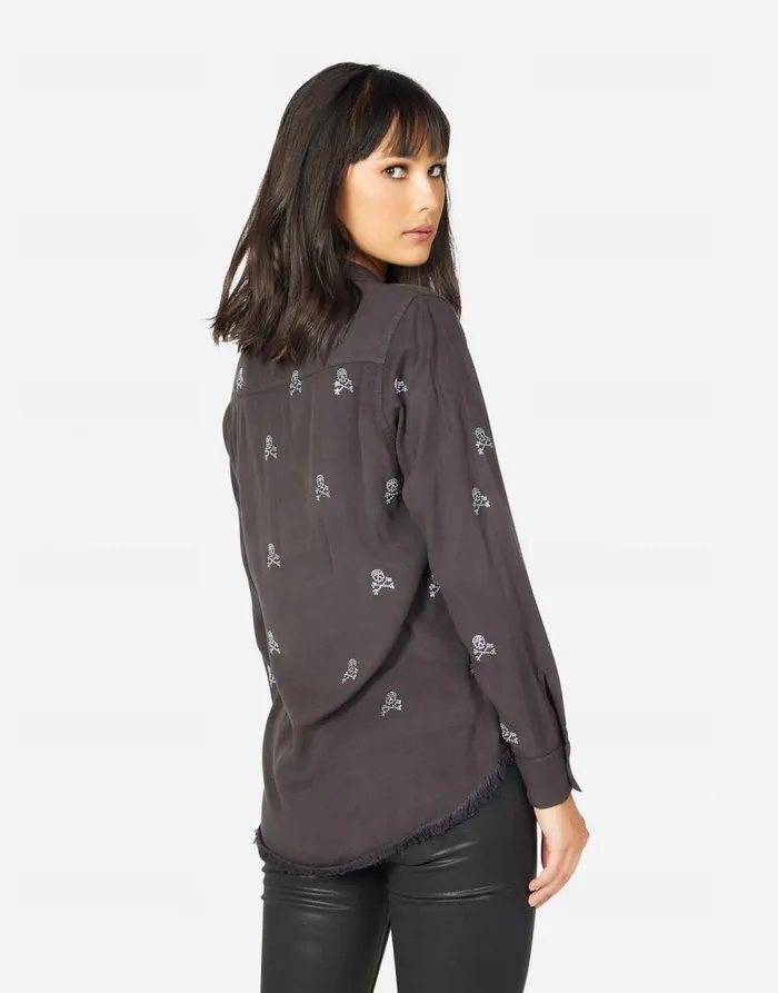 Women039s Sloane Mini Crystal Cross Bone Skulls Onyx Lauren Moshi Long Sleeve