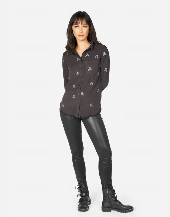 Women039s Sloane Mini Crystal Cross Bone Skulls Onyx Lauren Moshi Long Sleeve