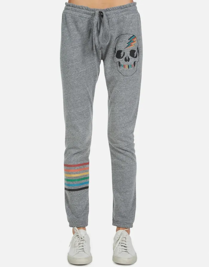 Women039s Uri Rainbow Electric Skull Heather Grey Lauren Moshi Long Sweatpants
