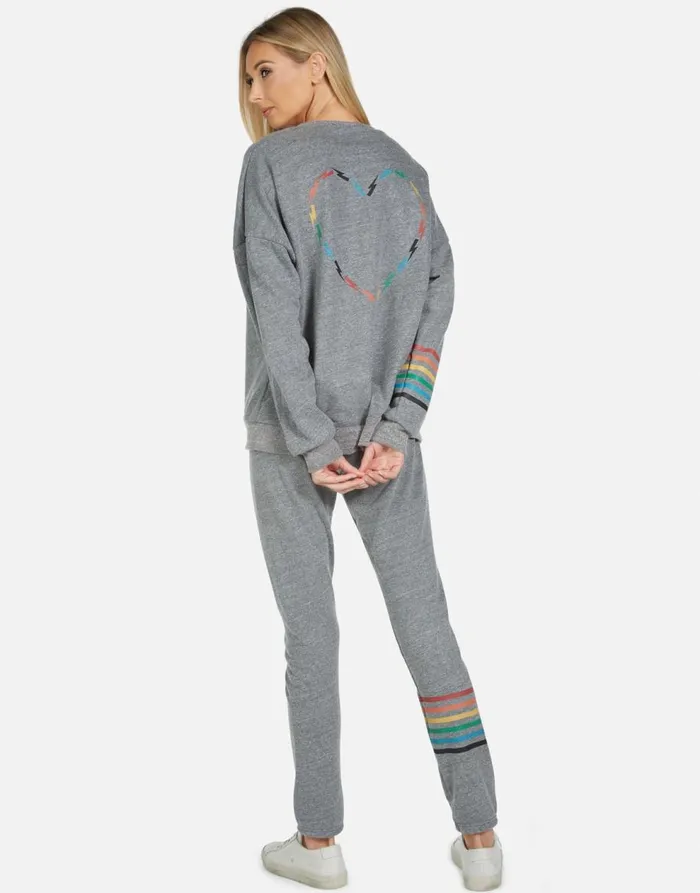 Women039s Uri Rainbow Electric Skull Heather Grey Lauren Moshi Long Sweatpants